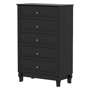 5-Drawer Black Wood Kids Dresser Nursery Dresser 47.2 in H x 31.5 in. W x 15.7 in. D