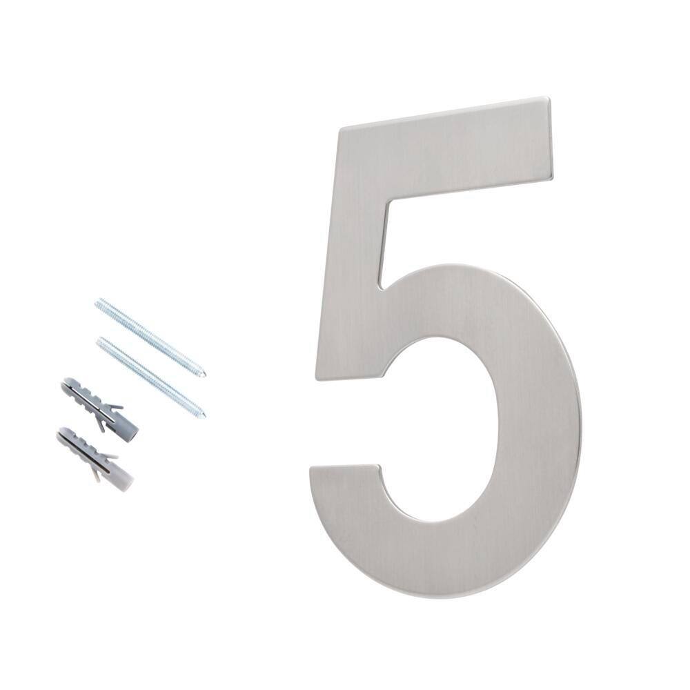 6-Inch Silver Stainless Steel Floating House Number 5