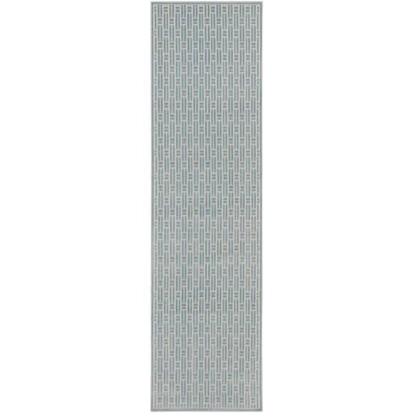 Washable Charm Blue Ivory 2 ft. x 10 ft. Geometric Contemporary Runner Area Rug