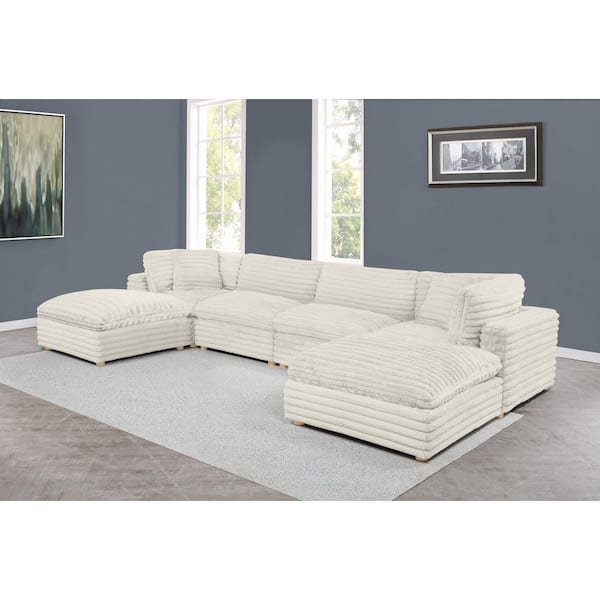 Adri 80 in W. Straight Arm 6-Piece Corduroy Fabric Modular Sectional Sofa in. Beige Color