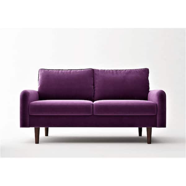 US Pride Furniture Vivo 57.8 in. Eggplant Velvet 2-Seater Loveseat with Removable Cushions