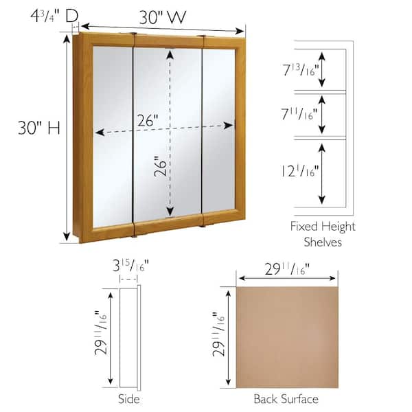 Claremont 30 in. W x 30 in. H x 4-3/4 in. D Tri-View Bathroom Medicine Cabinet in Honey Oak Claremont 30 in. W x 30 in. H x 4-3/4 in. D Tri-View Bathroom Medicine Cabinet in Honey Oak