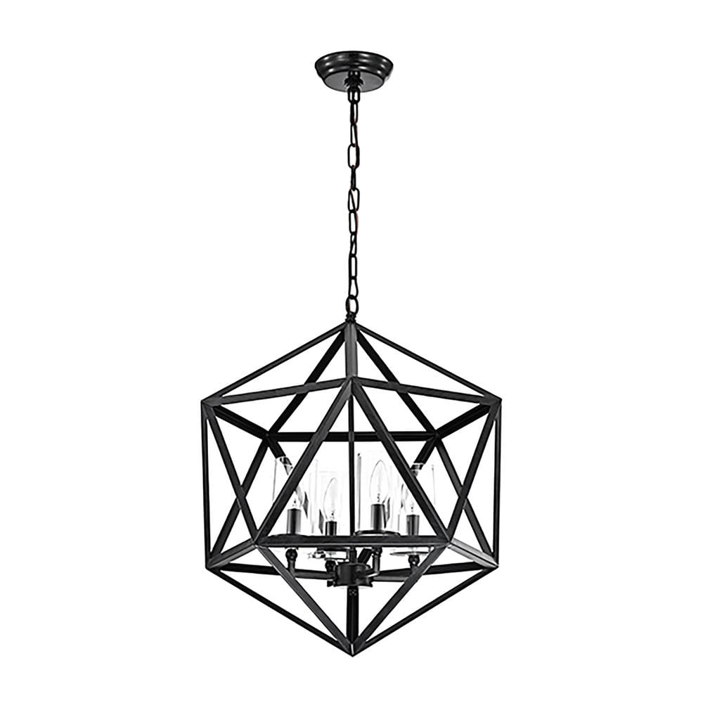 Antique Black Geometric Cage Chandelier with Glass Shades