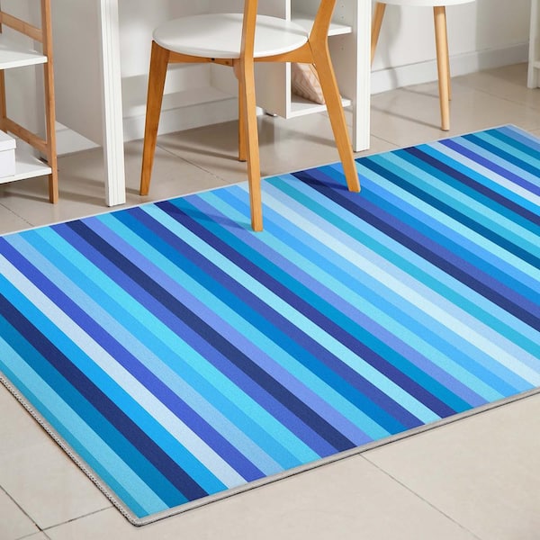 Crayola Stripe Blue 3 ft. 3 in. x 5 ft. Area Rug