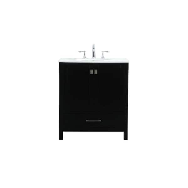 Unbranded Simply Living 30 in. W x 22 in. D x 34 in. H Bath Vanity in Black with Calacatta White Engineered Marble Top