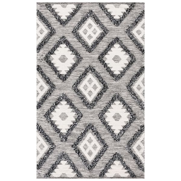 SAFAVIEH Natura 4 ft. x 6 ft. Black/Ivory Diamond Marle Area Rug ...