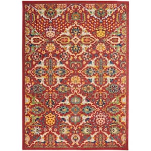 Allur Red Multicolor 5 ft. x 7 ft. Floral Medallion Boho Transitional Area Rug