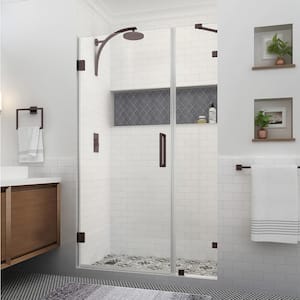 Nautis XL 45.25 - 46.25 in. W x 80 in. H Hinged Frameless Shower Door in Bronze with Clear StarCast Glass