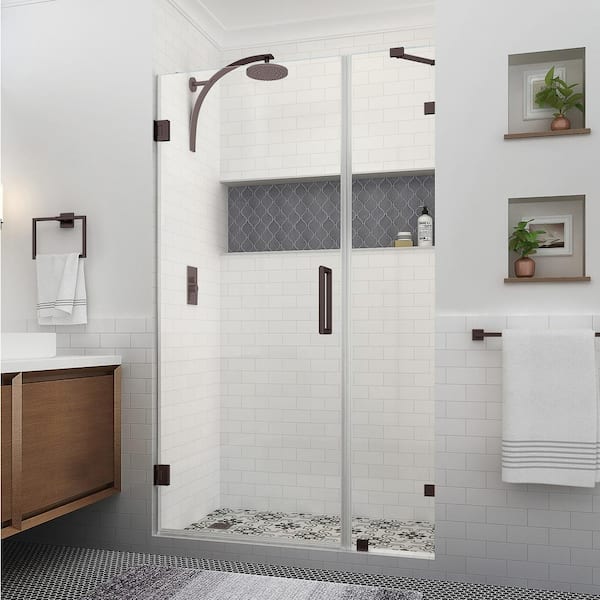 Aston Nautis XL 45.25 - 46.25 in. W x 80 in. H Hinged Frameless Shower Door in Bronze with Clear StarCast Glass