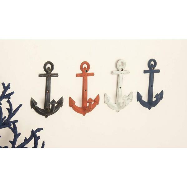 Litton Lane 5 in. x 8 in. Coastal-Living Iron Classic Anchor Wall Hooks in Distressed Finish (4-Pack)