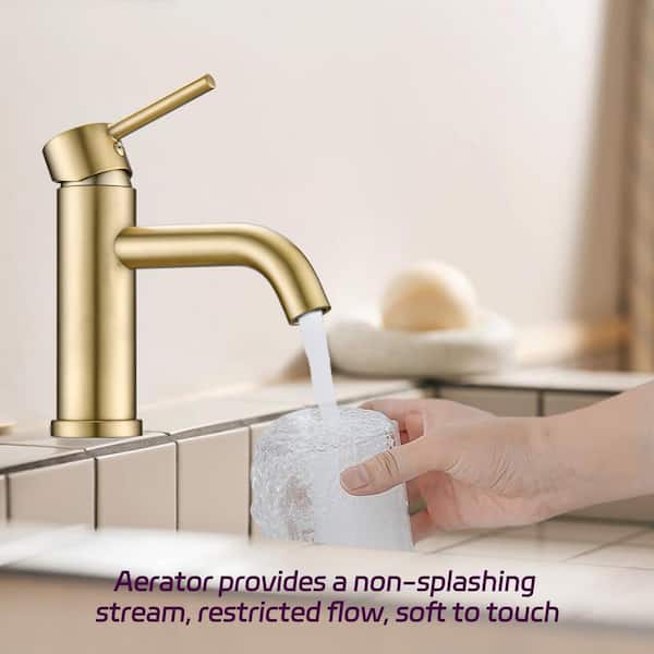 Unbranded Single Handle Bathroom Faucet Single Hole Modern Sink Faucet Vanity Bathroom Faucet in Stainless Steel Brushed Gold