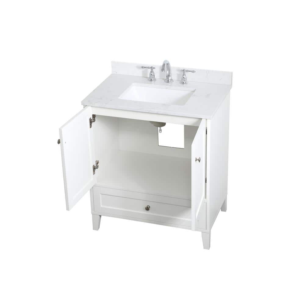 Elegant White Quartz Top Single Bathroom Vanity with Storage Drawer