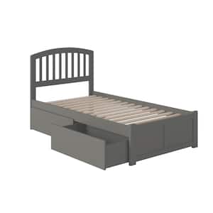 Richmond Grey Twin Solid Wood Storage Platform Bed with Flat Panel Foot Board and 2 Bed Drawers