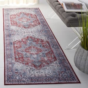 Tuscon Red/Navy 3 ft. x 8 ft. Machine Washable Floral Runner Rug