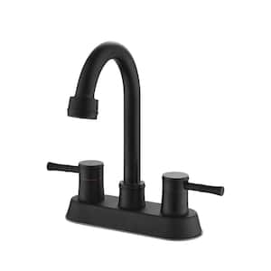 4 in. Centerset Double Handle Bathroom Faucet with with Copper Pop Up Drain and 2 Water Supply Lines in Matte Black