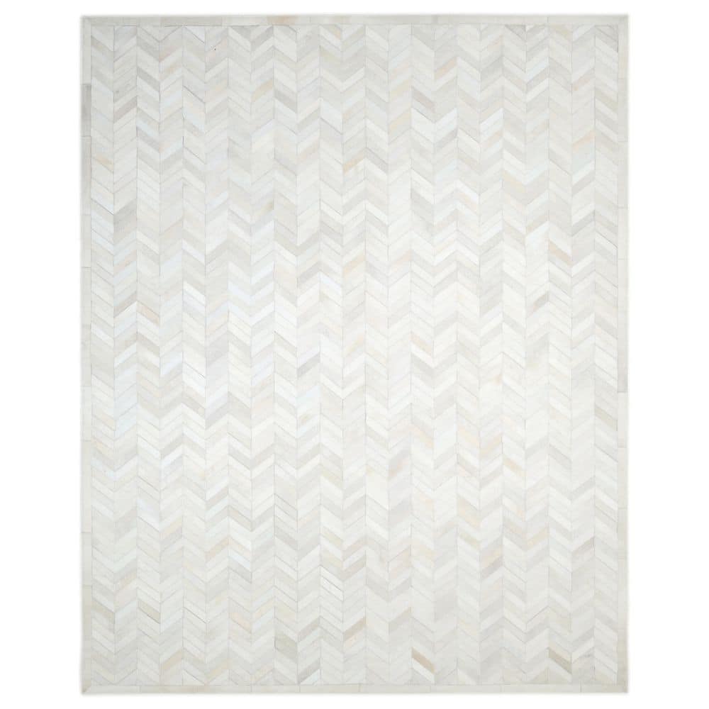 Ivory Chevron Cowhide and Wool 10' x 14' Area Rug