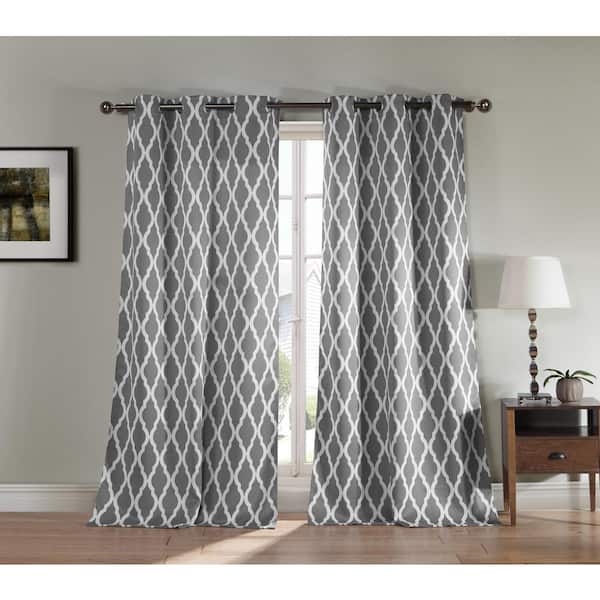 BLACKOUT 365 Grey Geometric Thermal Blackout Curtain - 84 in. W x 38 in. L (Set of 2)