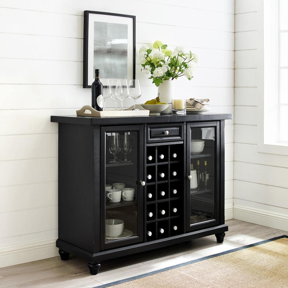 Cambridge 30" Black Hardwood Sliding Top Bar Cabinet
