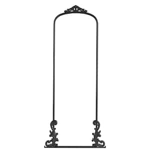 Black 29 in. W x 68 in. H Carved Arched Full-Length Mirror for Bedroom Entryway