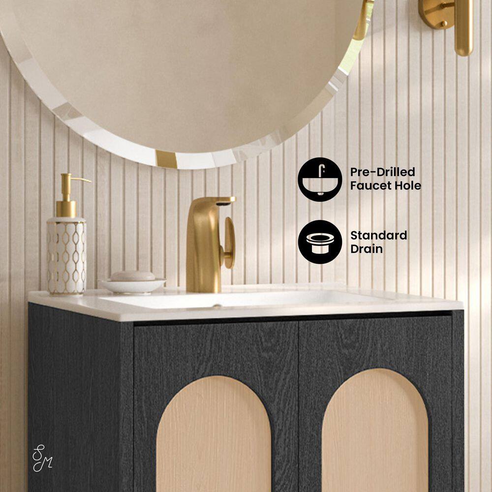 Plaisir II 24" Black Oak and Beige Freestanding Bathroom Vanity with White Ceramic Sink