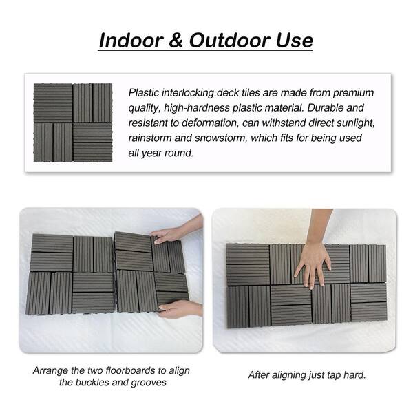Afoxsos 1 ft. x 1 ft. Dark Grey Plastic Composite Deck Tiles Set, All-Weather for Indoor and Outdoor (20-Pack)