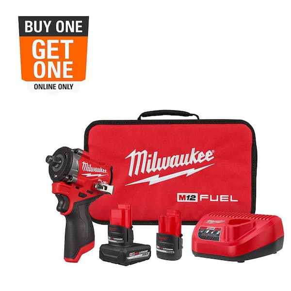 M12 FUEL 12V Li-Ion Brushless Cordless Stubby 1/2 in. Impact Wrench Kit w/(1) 5.0Ah & (1) 2.5 Ah High Output Batteries