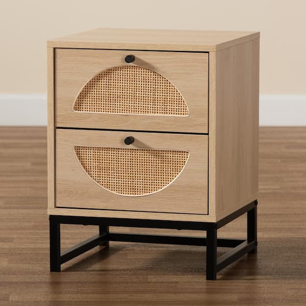 Baxton Studio Ardon 2-Drawer Light Brown and Black Nightstand (20.9 in. H x 15.7 in. W x 15.7 in. D)