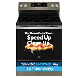 30 in. 5 Burner Element Smart Free-Standing Electric Convection Range in Slate w/ EasyWash Oven Tray, No-Preheat Air Fry