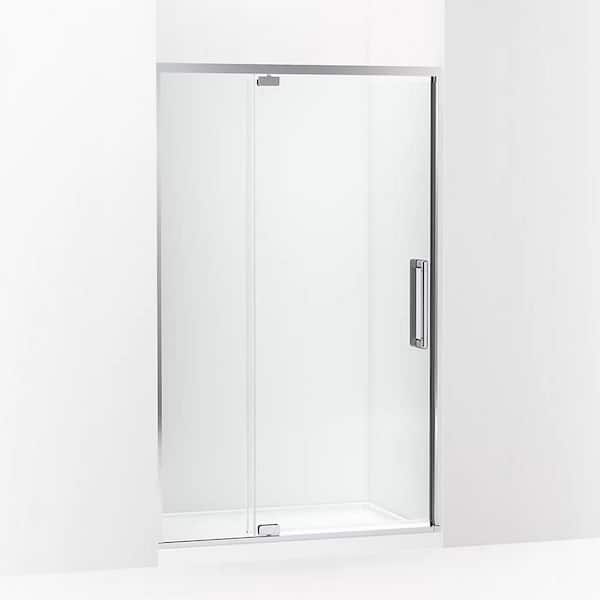 Statement 48 in. W x 76 in. H Pivot Framed Shower Door in Bright Polished Silver Finish with Clear Glass
