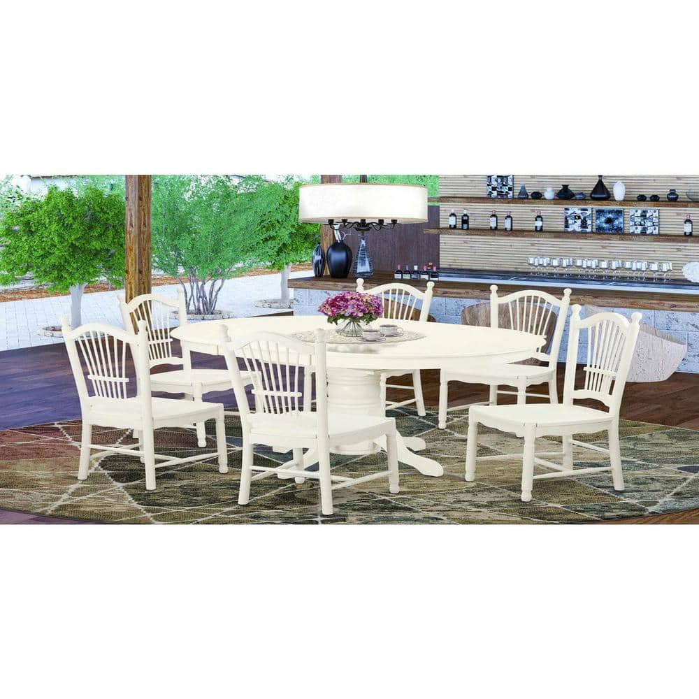 Linen White 7-Piece Wood Dining Set with High Back Chairs