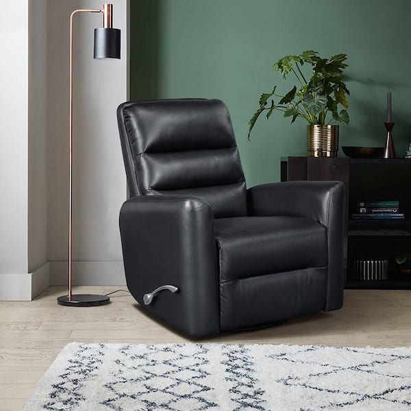 Wiley Black Faux Leather Upholstery Manual Swivel Glider Recliner