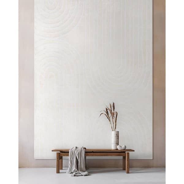 Ivory 5 ft. 3 in. x 7 ft. Feliz Boho Rainbow Modern Geometric Shag Area Rug