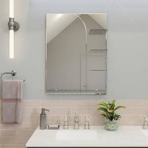 24 in. x 32 in. Rectangular Frameless Wall Bathroom Vanity Mirror with Shelves and Hang'N'Lock Easy Hanging System