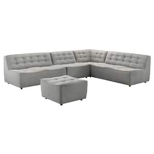 Louvinia 127 in. Armless 5-Piece L-Shaped Linen Modular Sofa in Light Gray