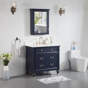 36 in. W x 22 in. D x 35 in. H Bath Vanity in Blue with Carrera White Vanity Top and Medicine Cabinet