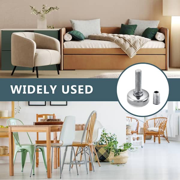 3/8-16 in. Heavy Duty Adjustable Furniture Leveling Feet with Threaded Inserts (12-Pack)