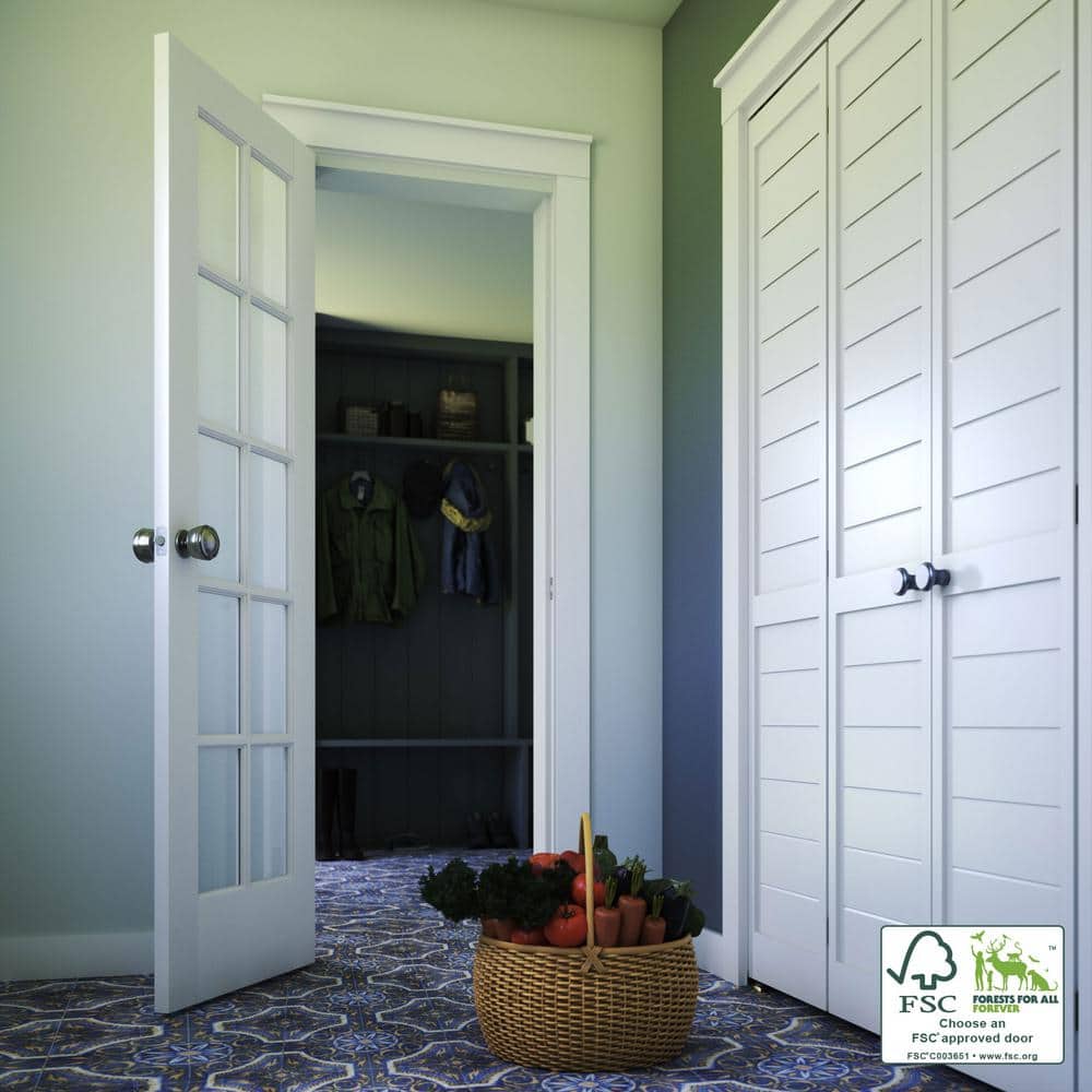 24" x 80" White Prefinished Pine 10-Lite French Door