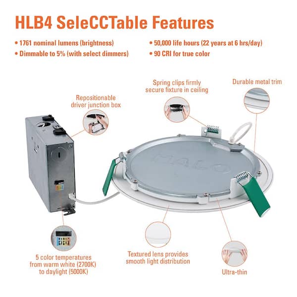 HALO HLB 8 in. Adjustable CCT Canless IC Rated Dimmable Indoor, Outdoor  Integrated LED Recessed Light Kit HLB8169FS1EMWR - The Home Depot