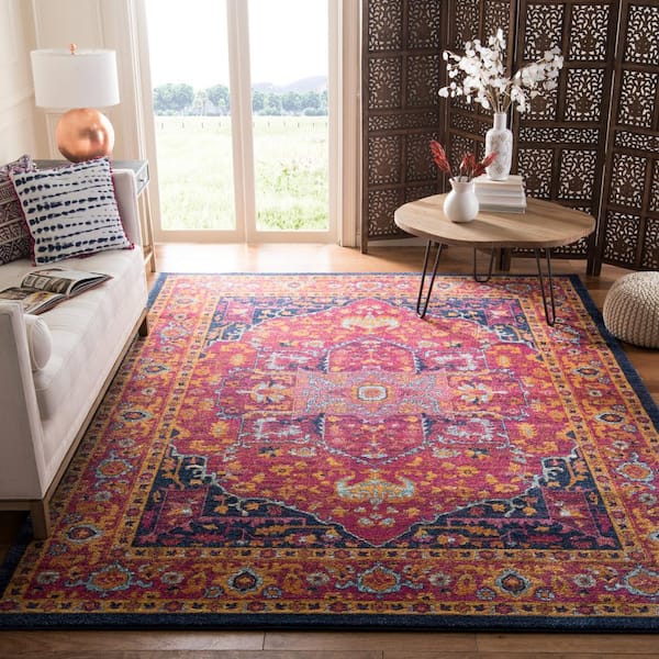 Evoke Fuchsia/Orange 8 ft. x 10 ft. Border Area Rug