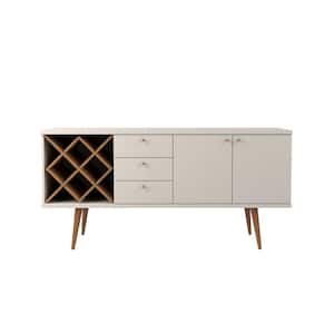 Utopia Off-White and Maple Cream 4-Bottle Wine Rack Sideboard Buffet Stand with 3-Drawers and 2-Shelves