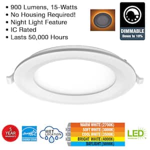 6 in. Canless Adjustable CCT Integrated LED Recessed Light Trim Night Light 900lms New Construction Remodel (8-Pack)