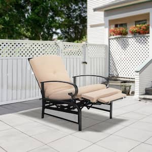 Metal Outdoor Recliner Lounge Chair with Beige Cushion