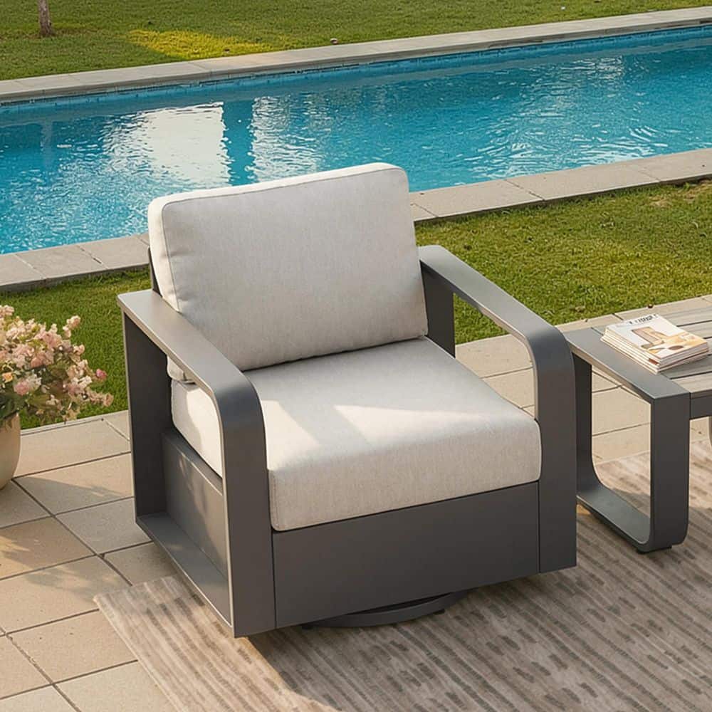Sebastian Light Gray Swivel Patio Lounge Chair for Conversation Set with Aluminum Frame, 6.3 in. Seat Cushion,Rust-proof price history on PriceWatchPro