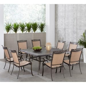 Fontana 9-Piece Aluminum Outdoor Dining Set with 8 Sling Chairs and a 60 in. Square Cast-Top Table