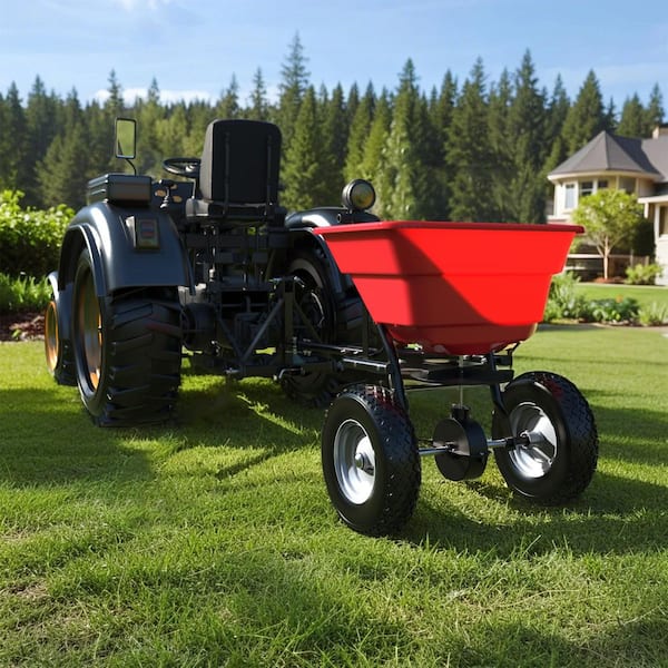 80 lb. Capacity Tow-Behind Broadcast Spreader for Lawn, Grass Seed, Fertilizer, Salt & Ice Melt-Wide Coverage