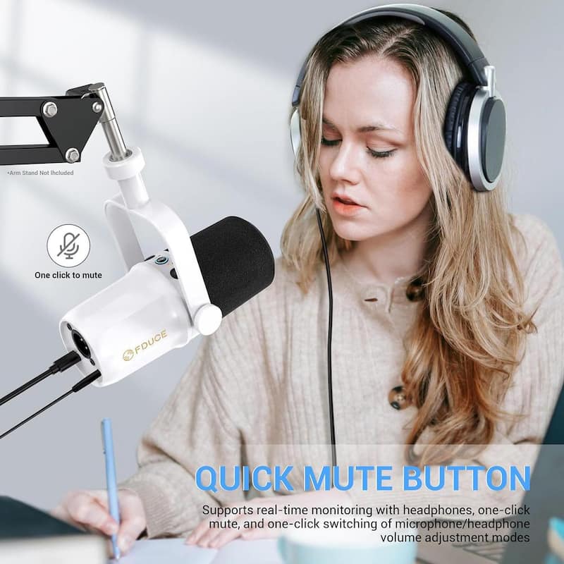 Dynamic Microphone USB/XLR with Built-In Headphone Output, LED Mute Button for Podcasting, Gaming and Live Streaming