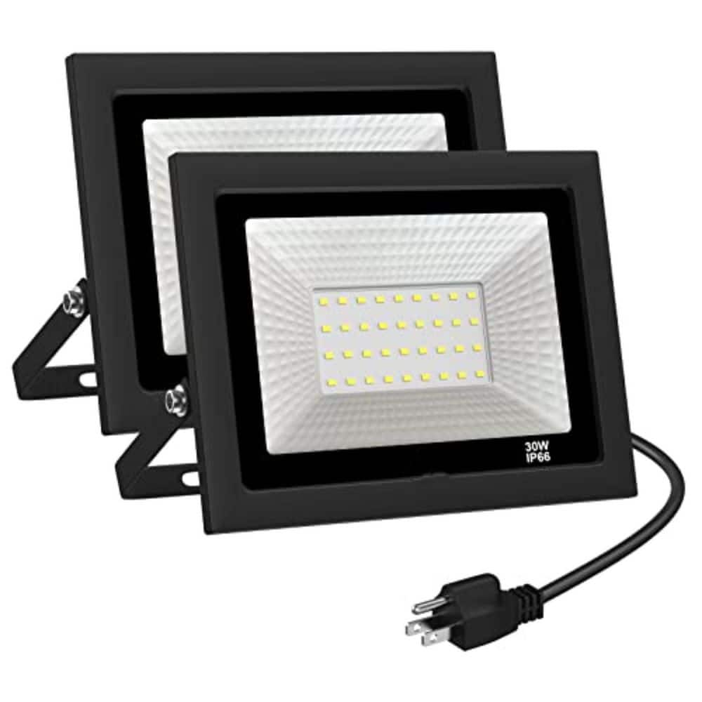 50-Watt Black LED Flood Work Light 120-Volt 5000 Lumen Plug-In 6 in. Adjustable IP66 Outdoor Garage Yard (2 Pack) price history on PriceWatchPro