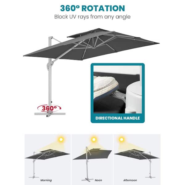 vos Victor Ambtenaren JEAREY Rectangular 10 ft. x 10 ft. Aluminum Solar Lighted Cantilever Patio  Umbrella with Cover in Gray BET10x10-DT-Gy - The Home Depot