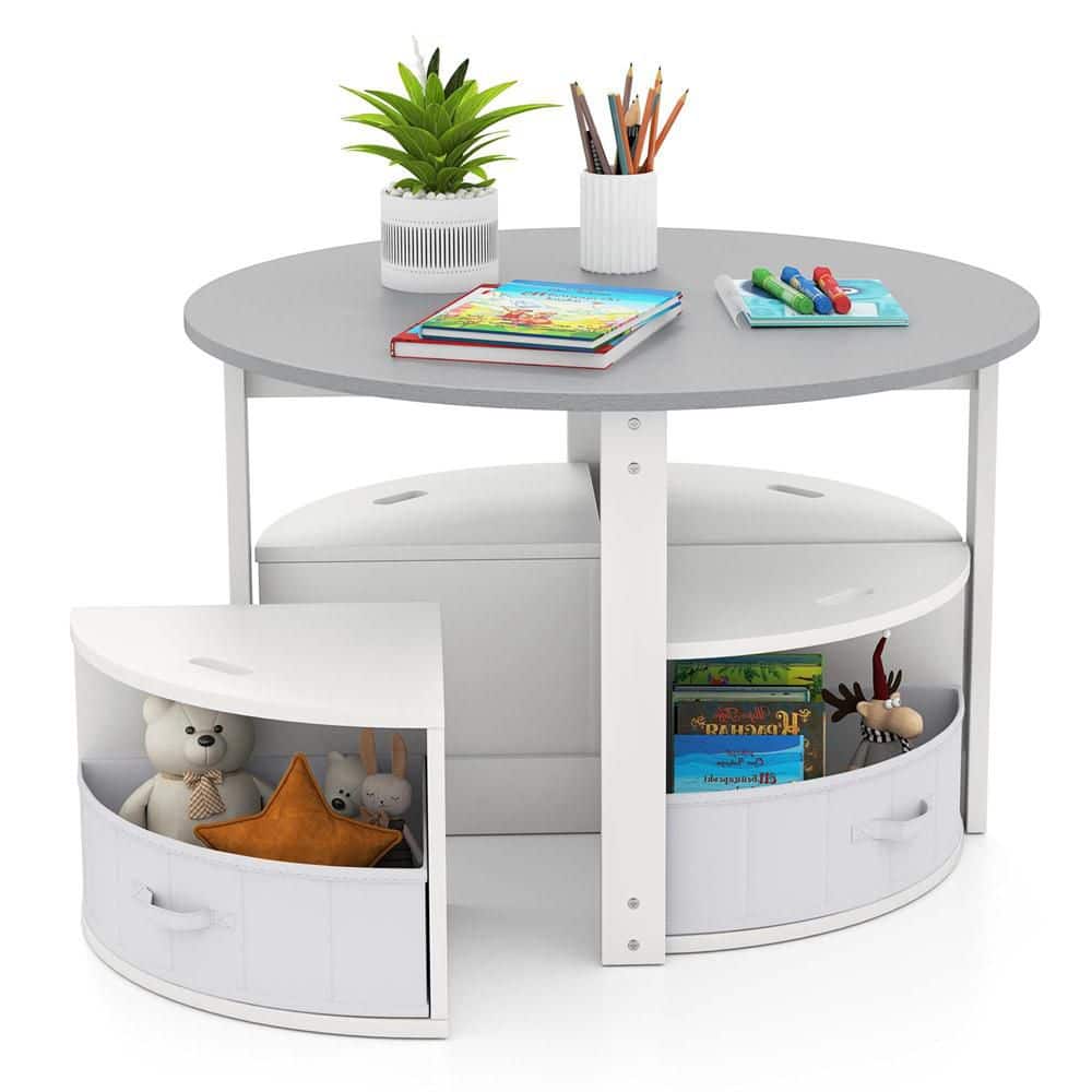 5-Piece Round MDF Top Gray Kids Play Table and Chairs Set Nesting Table Toddler Furniture