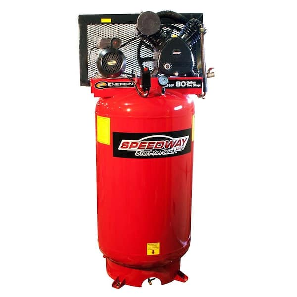 SPEEDWAY 80 Gal. 2-Stage Compressor Cast Iron Belt Drive Pump with ASME Tank